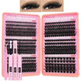 Cluster Lashes Kit 60D 80D 100D 120D 150D 200D Lash Extension Kit Lashes Clusters Kit Volume D Curl Clusters DIY Cluster Eyelash Extensions With Bond and Seal Tweezers(60D-200D,Kit)