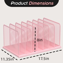 Kuntine.B Desk File Organizer Upright Mesh Desktop Organizer File Sorter Office Organization File Holder for Home, Office & Classroom (Pink, 2 Pack 7-Section)