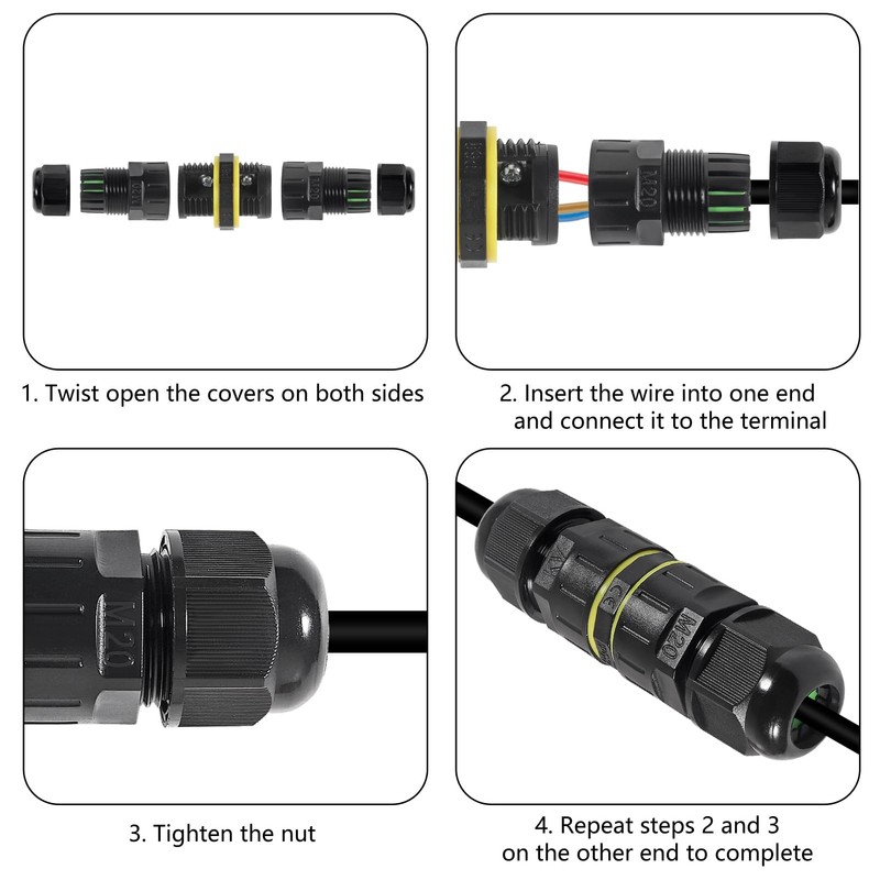 8PCS 3 Pole Wire Connector Waterproof IP68 Outdoor Electrical Junction