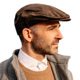 TOP-EX Mens Newsboy Duckbill Cap - Gatsby Irish Flat Hat Faux Leather, Winter Golf Driving Cabbie Pageboy Style, Ivy Paperboy Man Cap, Extra Large Big Head Oversize Brown L/XL