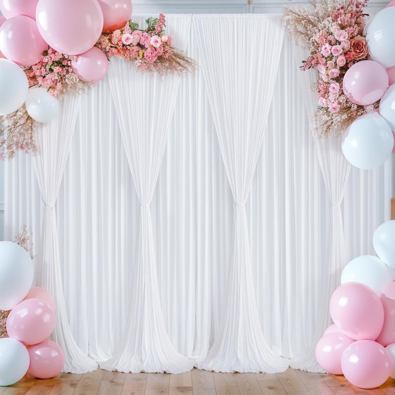 White Backdrop Curtains 6 Panels, 10 Feet Wrinkle-Free Polyester Photography