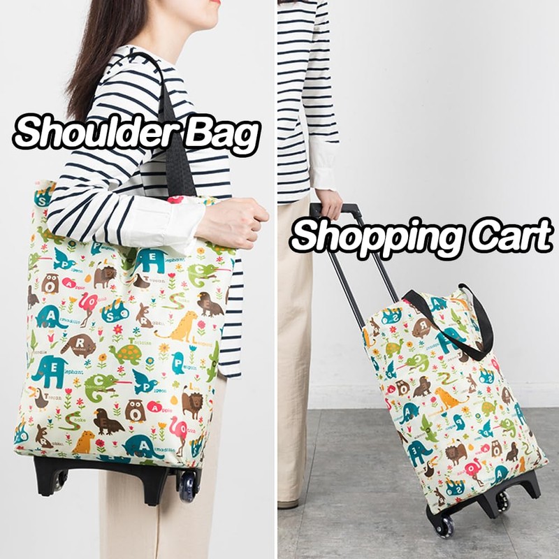 Small Collapsible Shopping Cart,Shopping Cart with Wheels,Folding Portable Bag,Waterproof Rolling