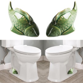 Toilet Bolt Caps, Decorative Toilet Bolt Covers, Ceramic Cute Frog Covers Toilet Bolts Bathroom Decor Easy installation Set of 2 (Green fish)