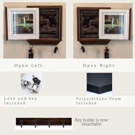 3F Gun Safe Box Key Holder For Wall, Wooden Entryway hidden storage, Photo Frame And Key Holder, Gun Safe Key Hook For Wall