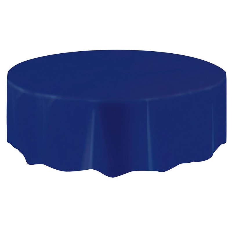 True Navy Blue Solid Round Plastic Table Cover (84") 1
