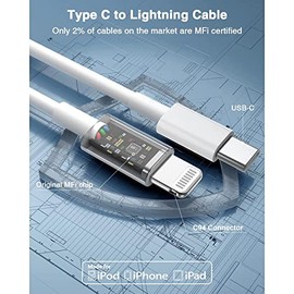 Cable USB C a Lightning (paquete de 2 unidades de 6 pies), cargador rápido para iPhone con certificación MFi de Apple de 6.6 ft, cable de carga origin