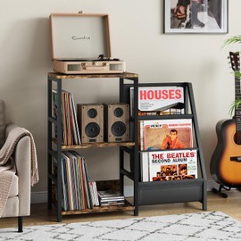 viviluxe Record Player Stand, Turntable Table with 3-Tier Vinyl Storage Holds 220+ Albums, Vinyl Record Display Shelf, End Table for Speaker Holder，Media Console Cabinet for Living Room, Bedroom