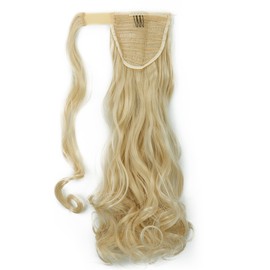 Ponytail Hair Extensions Clip in Curly 17" One Piece Wavy Hairpiece Synthetic Wrap Around - Bleach Blonde(Length:43cm,Weight:90g)