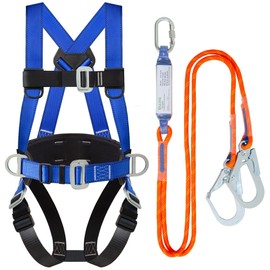DIJJIG Safety Harness Fall Protection Kit Full Body Roofing Harnesses With Internal Shock Absorbing Lanyard, Blue Safety Harness For Construction OSHA/ANSI Compliant