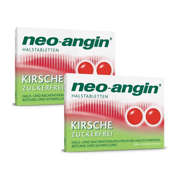 neo-angin Cervical cervical tablets cherry sugar-free, lozenges for beginning, annoying sore throat, for adults and school children, economy set with 2 x 24 pieces