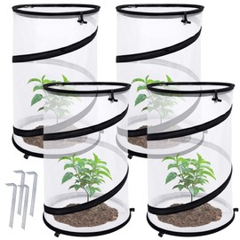 4 Pcs Pop Up Insect Barrier Plant Cover Net, 19.6" x 11.8" Round Foldable Plant Protectors Mesh Plant Enclosure, Garden Net Cage Guard Cover with Stakes & Carry Bag for Protect Plants from Bird Insect