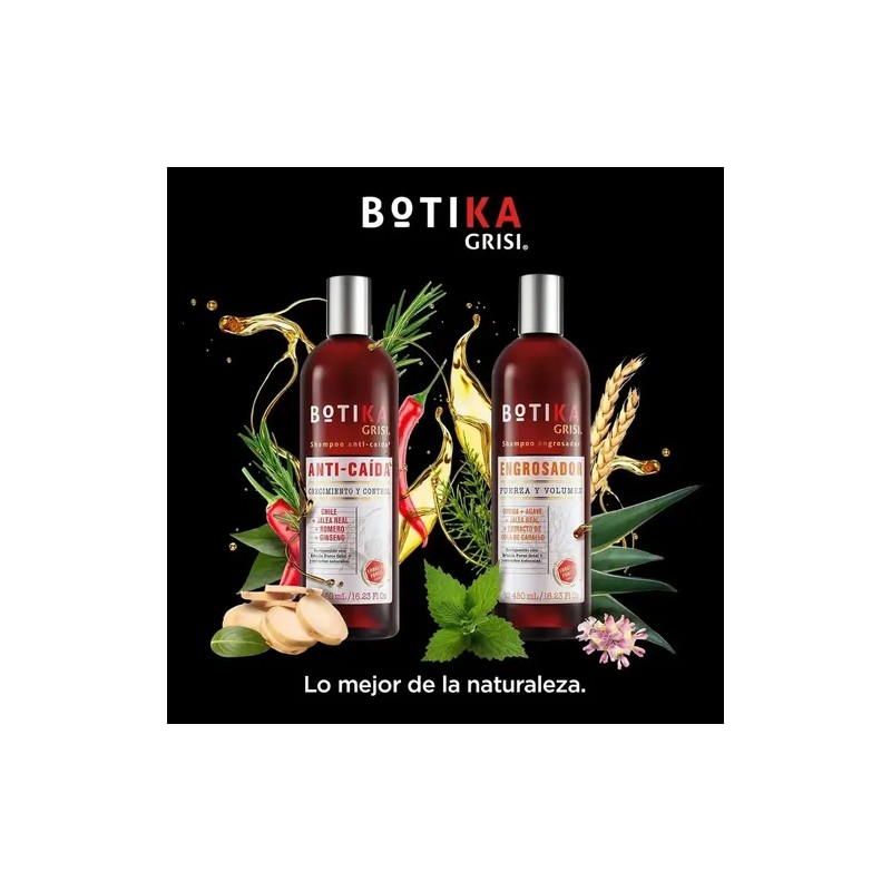 Botika Grisi Shampoo anticaída con Chile, Jalea Real, Romero y