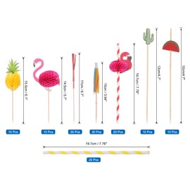 MECCANIXITY 140 PCs Cocktail Drink Accessories, 100 Pcs Cocktail Umbrellas Toothpicks Picks 40 Pcs Paper Straws Cocktail Decorations for Drinks Cupcake Fruit Beach Party