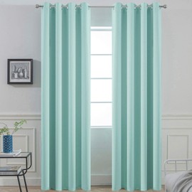 Yakamok Room Darkening Thermal Insulated Blackout Curtains for Living Room,Aqua Color,52 inch Wide by 96 inch Long Each Panel,Bonus 2 Tie Backs Included