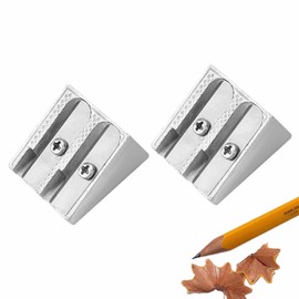 2 Pcs Metal Pencil Sharpeners Handheld Sharpener, 2 Hole Beveled Silver Metal Sharpener, Magnesium Pencil Sharpener, Small and Portable, Suitable for School, Office and Home (Silver)