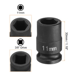 HARFINGTON 2pcs Deep Impact Socket 3/8" Square Drive by 11mm Metric 6 Point Socket 30mm (1.18") Long CR-MO Steel Industrial Grade Flip Socket for Home Auto Hex Nuts Bolts Repair, Black