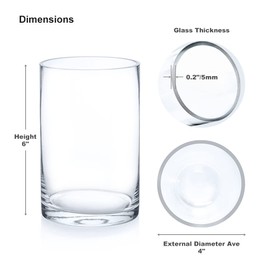 Enova Floral Set of 4 Clear Glass Cylinder Vase, 4W x 6H Inches Round Flowers Vase, Pillar Candle Floating Candle Holders Vase, Small Floral Glass Vase for Home Office Decor, Wedding Centerpiece
