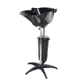 HinLIaDa Portable Shampoo Bowl, Height-Adjustable Hair Washing Sink, Salon Deep Shampoo Basin Sink for Washing Hair, Barber Salon Spa Beauty Sink Equipment Unit with Drain Pipe and Bucket (Black)