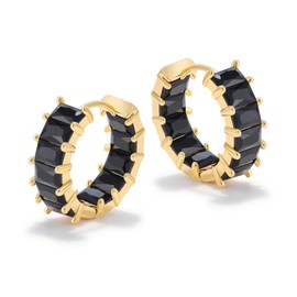 MESOVOR Cubic Zirconia Hoop Earrings for Women, 18K Gold Plated Sparkling Multcolors Zirconia Circle Huggie Earrings Summer Birthday Party Jewelry Gifts for Women Girls (Black)
