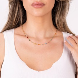 Barzel 18K Gold Plated Multi Stone Crystal Baguette Necklace for Women - Made In Brazil