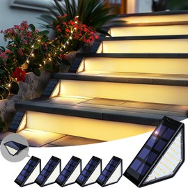 PATIOWIN Solar Step Lights for Outside,24 LEDs Solar Stair Lights Waterproof IP65,Solar Deck Lights Outdoor for Yard, Porch, Front Door, Stair, Step, Patio, Deck(6 Pack, Warm White)