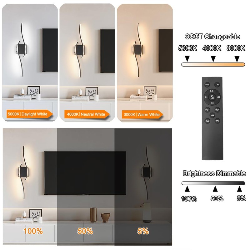 Daunton Modern Battery Operated Wall Sconce Set of 2, Black