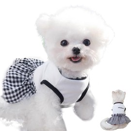 FineGood Dog Clothing, One Piece Pet Clothing, Dog or Cat Clothing, Checkered Pattern, Bowknot, Sleeveless, Spring, Summer, Autumn, Love, Checkered Pattern, Bowknot, Sleeveless, Dog Clothing, T-shirt