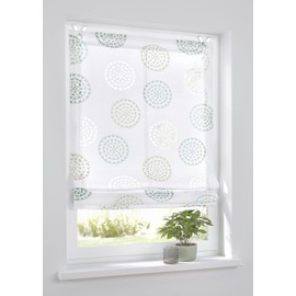 Bella Eyelet Roller Blind Burnout White Printed Circle Motif White Turquoise 100 x 140 cm Includes Window Hooks