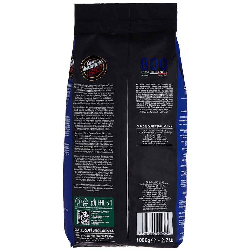 Caffe Vergnano Espresso Roast "Crema 800 Blend" Whole Bean Coffee
