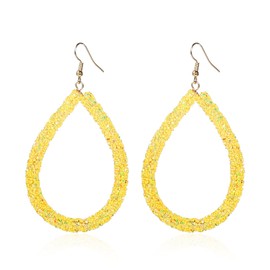Bohemian Glitter Teardrop Dangle Earrings Candy Color Shiny Resin Geometric Hoop Earrings for Women Boho Statement Teardrop Jewelry for Party Holiday-Yellow