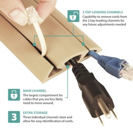 UT Wire 3-Channel Cord Protector & Concealer for Floor - 5 FT - Beige