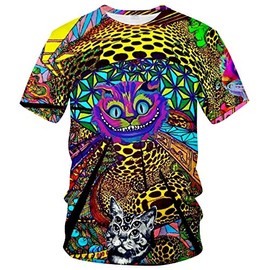 Hisayhe Mens 3D Novelty Graphic Trippy T-Shirt Psychedelic Cat Funny Tees,Multicolor2,2XL