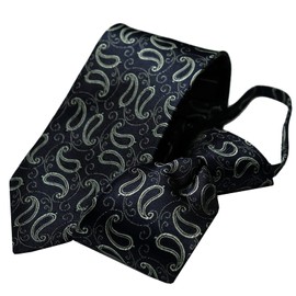 Michi Kolondon MKZ-13-B One Touch Necktie Brand, Paisley Pattern, Present, Gift, Stylish, Silk, Zipper Tie, Fastener Tie, No Tie, Easy to Put On Necktie, Navy G, navy