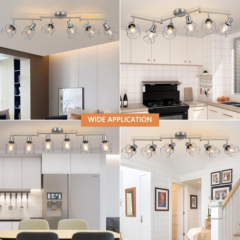WILON Track Lighting Fixtures, 6-Light Brushed Nickel Flush Mount Track