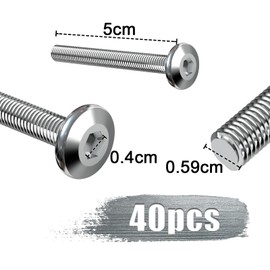 Pack of 40 Flat Head Screws M6 x 50 Screws Furniture Screws Partially Thread Cylinder Head Screws with Hexagon Socket Cylinder Screws Galvanised Steel for Furniture Children's Bed Children's Bed