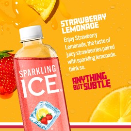 Sparkling Ice, Strawberry Lemonade Sparkling Water, Zero Sugar Flavored Water, with Vitamins and Antioxidants, Low Calorie Beverage, 17 fl oz Bottles (Pack of 12)