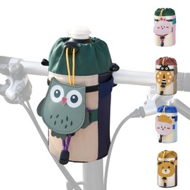 Vortika Bike Cup Holder, Cute Animals Bike Water Bottle Holder with Shoulder Straps, Universal Cycling Bicycle Water Bottle Drink Cup Cage for Kid's Bike, Cruiser, Scooter, MTB, Road Bike (Owls)