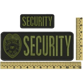 Security Embroidery Patch 4x11 And 2x5 Velcr@ On Back od green On black
