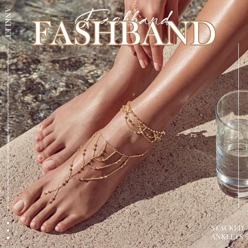 Fashband Boho Layered Anklets Turquoise Beaded Ankle Bracelets Sequins Beach