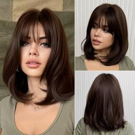 Peluca Bob con Flequillo, Cabello Sintético Natural de 35cm, Estilo Moderno para Uso Diario y Trabajo