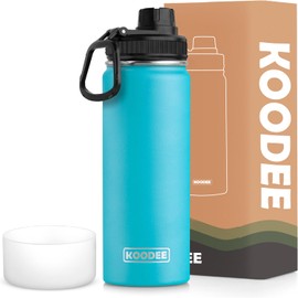 koodee Insulated Water Bottle, 22 oz Stainless Steel Double Wall Vacuum Wide Mouth Sport Bottle with Leakproof Spout Lid (Sky Blue)