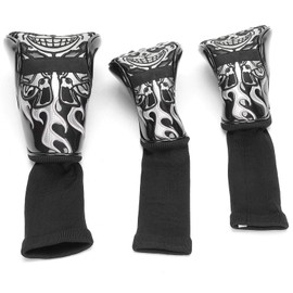 3pcs Golf Club Headcover PU Knit Stitching with Skull Embroidery Head Cover No. Tag 1/3/5