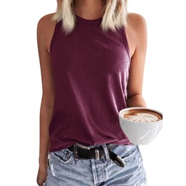 Langwyqu Womens Crewneck Sleeveless Tank Tops Summer Casual Loose Fit Basic Shirts Wine