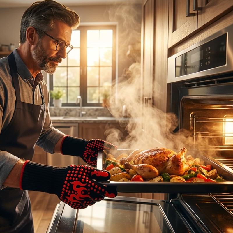 QUANSHANGJU Heat Resistant Silicone Non-Slip Long BBQ Gloves