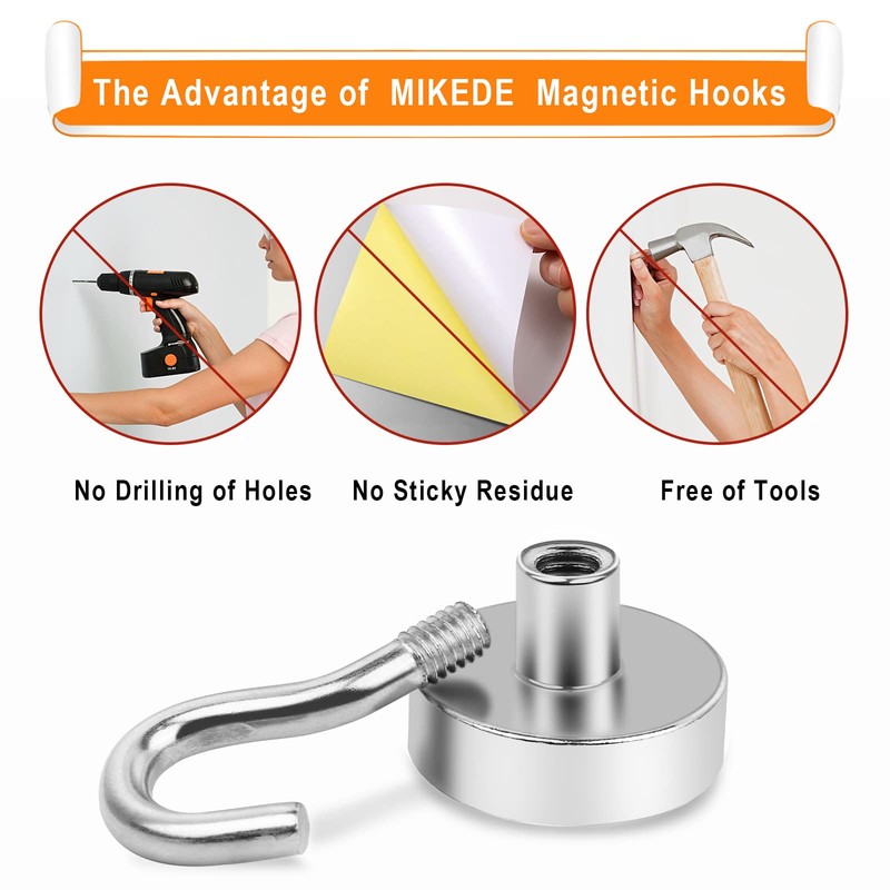 MIKEDE N52 Magnetic Hooks for Outdoor Hanging Brackets, 30Lbs High
