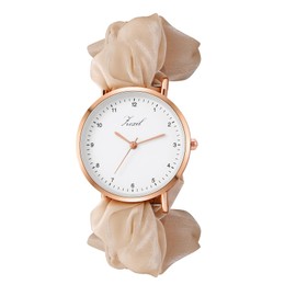 JewelryWe Watches Women's Elastic Hair Band – Unique Simple Analogue Quartz Wrist Watch Women Girls Watch with Hair Band Elastic Bracelet Gift, champagne, Strap.