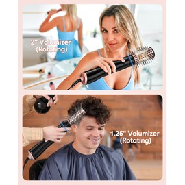 Terviiix 4-in-1 Hot Air Rotating Blow Dryer Brush Kit – 1000W with Rotatable Round Brushes (2 Sizes), Oval Volumizer, and Diffuser – Ideal for Curly Hair, with Arthritis-Friendly Big Buttons, Black