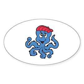CafePress Cartoon Octopus Character Sticker Oval Car Bumper Sticker