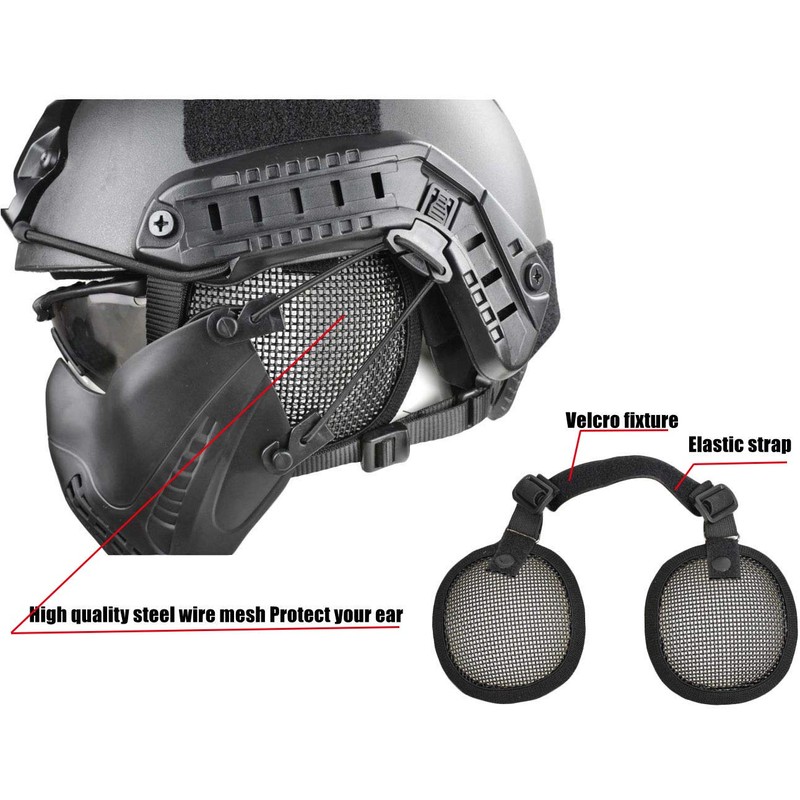Tactical Airsoft Military Paintball Metal Mesh Side Cover with Ear