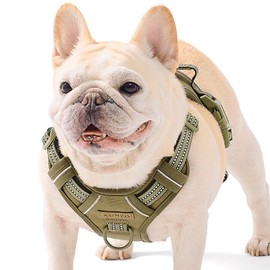 Non Pulling Dog Harness for Medium Dogs, Adjustable Reflective Harness Vest with Handle, for Working Training Hiking Walking, Escape Proof Army Green Pet Vest for M Sized Dog
